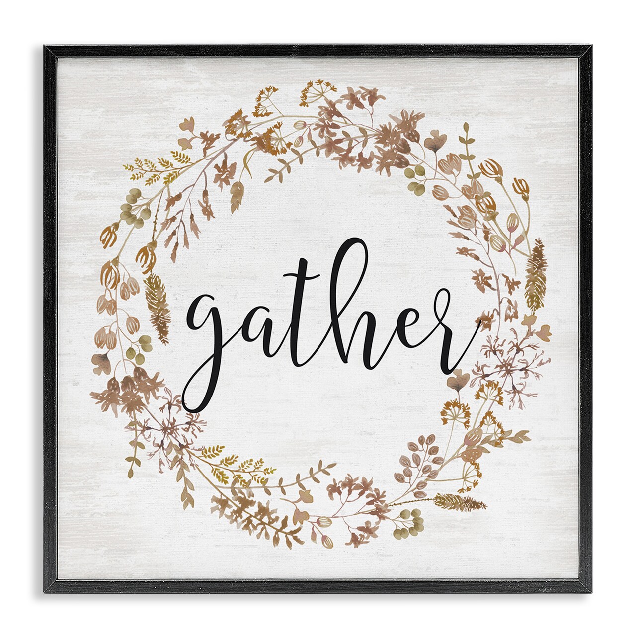 Rustic Gather Script Delicate Floral Botanicals Wreath Framed Giclee Art